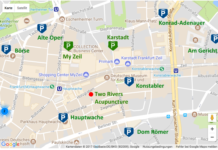 Parkmöglichkeiten in der Nähe von Two Rivers Acupuncture in Frankfurt
